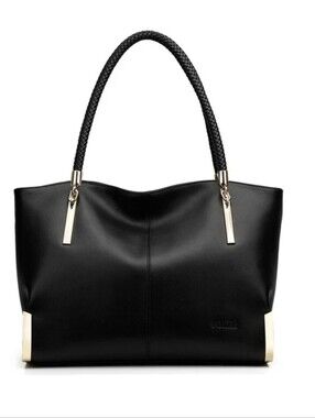 FOXER Brand Women's Leather Handbags Female Shoulder bag Black Gold Hardware